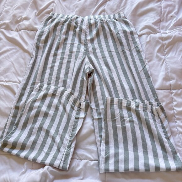 Victoria's Secret VS Long Sleeve Green Striped Button Up Top Bottoms Womens L - Picture 13 of 13